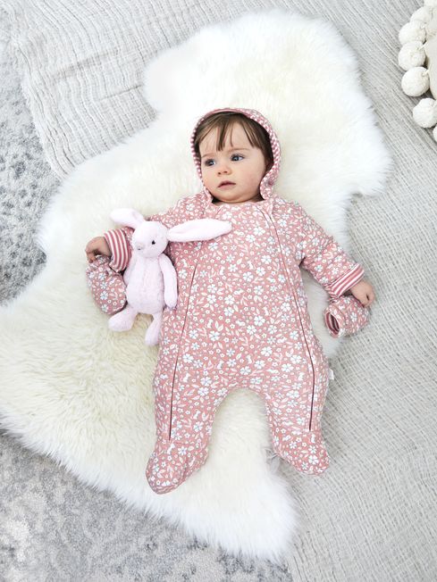 JoJo Maman Bébé Pink Mouse Print Cosy Pramsuit