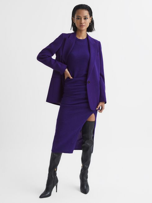 Reiss Purple Charley Ruched Midi Dress