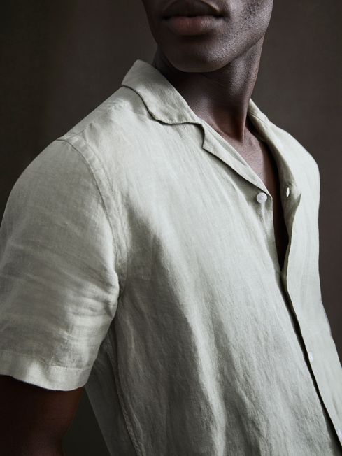 Reiss Sage Rufus Linen Cuban Collar Shirt
