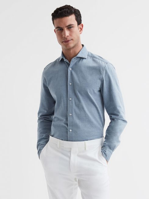 Reiss Draper Washed Chambray Shirt | REISS Rest of Europe