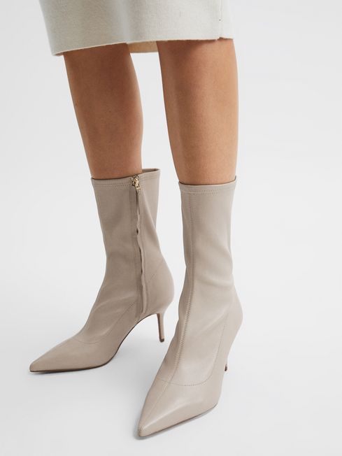 Reiss Caley Pointed Kitten Heel Leather Boots | REISS USA