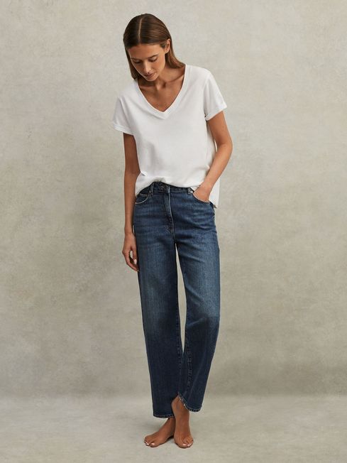 Reiss White Luana Cotton-Jersey V-Neck T-Shirt