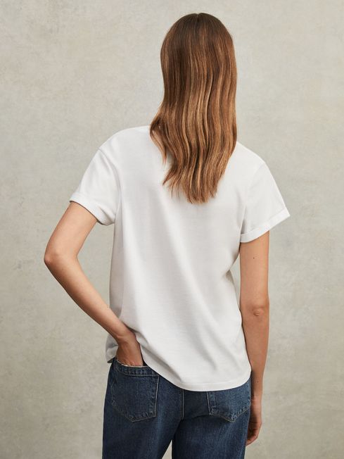 Reiss White Luana Cotton-Jersey V-Neck T-Shirt