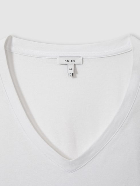 Reiss White Luana Cotton-Jersey V-Neck T-Shirt