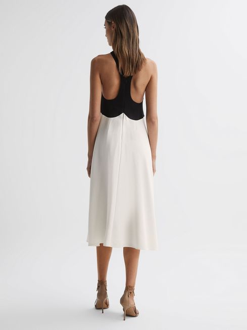 Reiss Black/White Vienna Halter Neck Cut Out Midi Dress