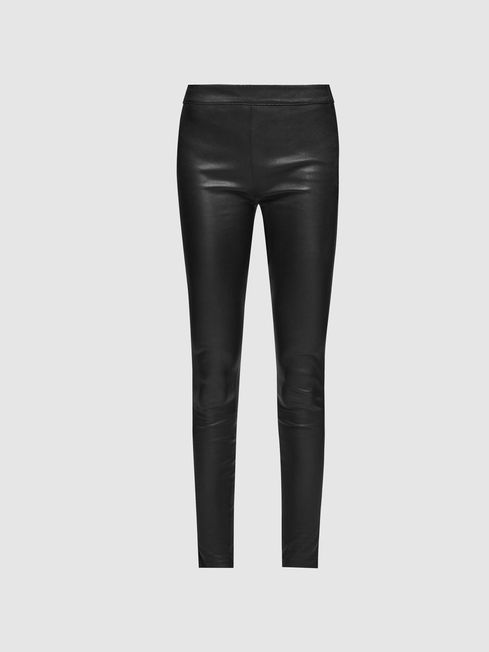 Reiss Black Goldie Leather Leggings