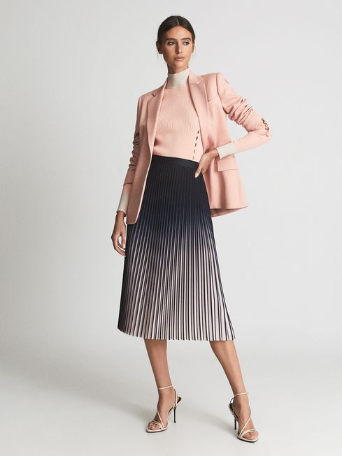 Ombre Pleated Midi Skirt in Cream Black REISS Canada