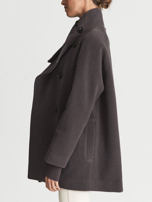 Reiss Dark Aubergine Bodie Wool Blend Coat