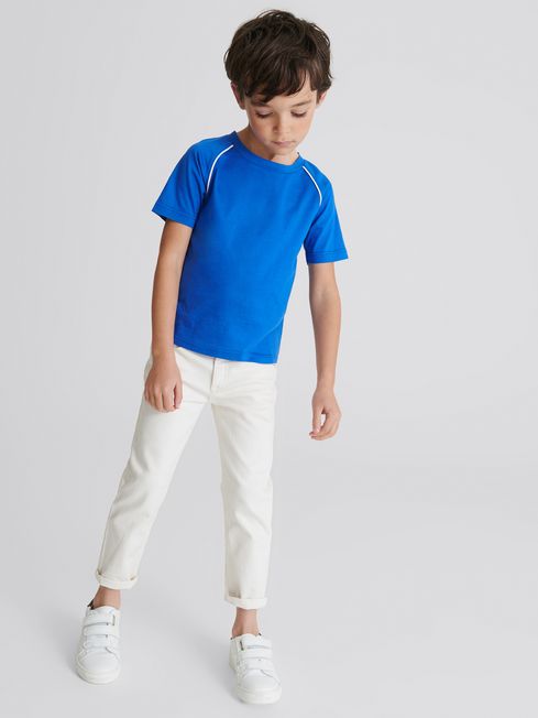 Reiss Bright Blue Stratford Junior Piped Knitted Trim Crew Neck Tee