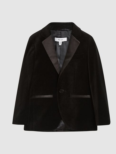 Reiss Black Ace Single Breasted Velvet Blazer