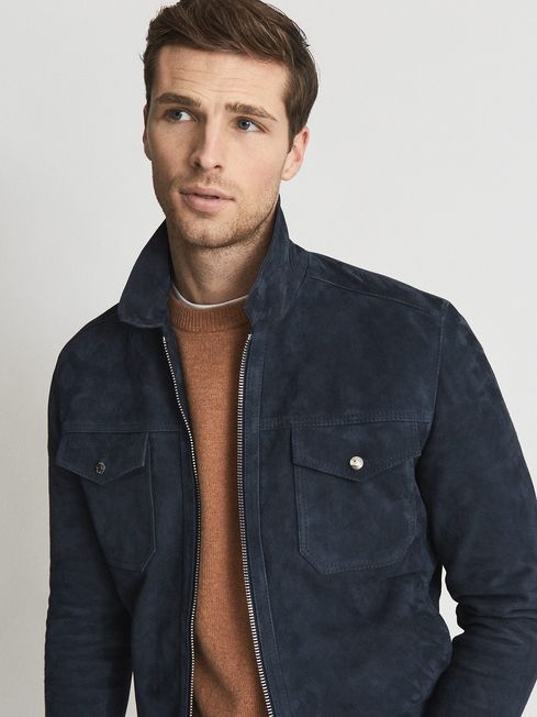 Reiss Pike Suede Zip Through Trucker Jacket | REISS Germany