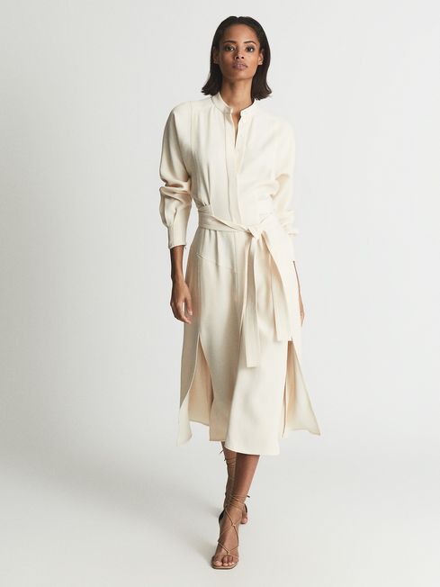 Reiss Neutral Darcy Regular Belted Midi Shirt Dress