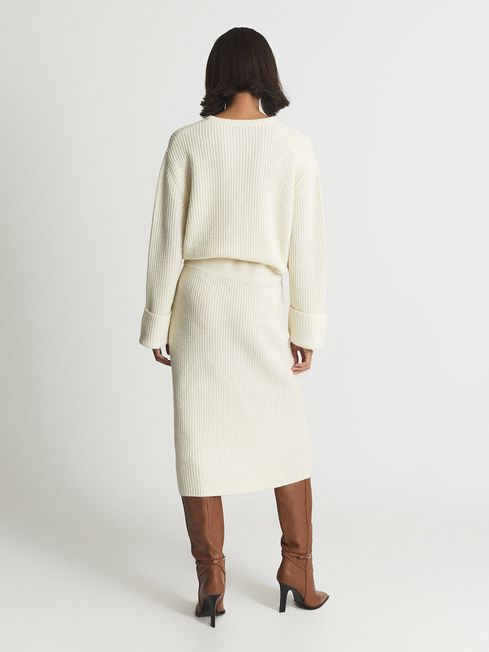 Reiss Neutral Jodie Knitted Wool Blend Midi Dress