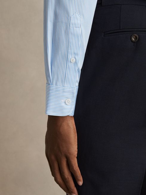 Reiss Blue Stripe Remote Cotton Sateen Shirt