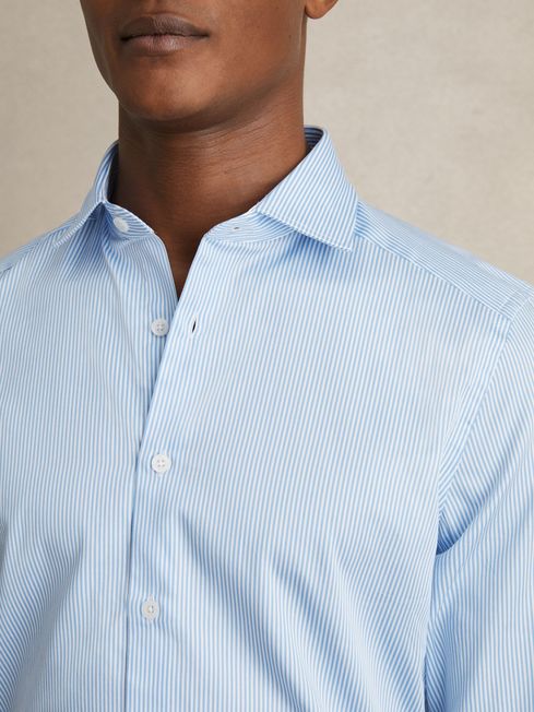 Reiss Blue Stripe Remote Cotton Sateen Shirt