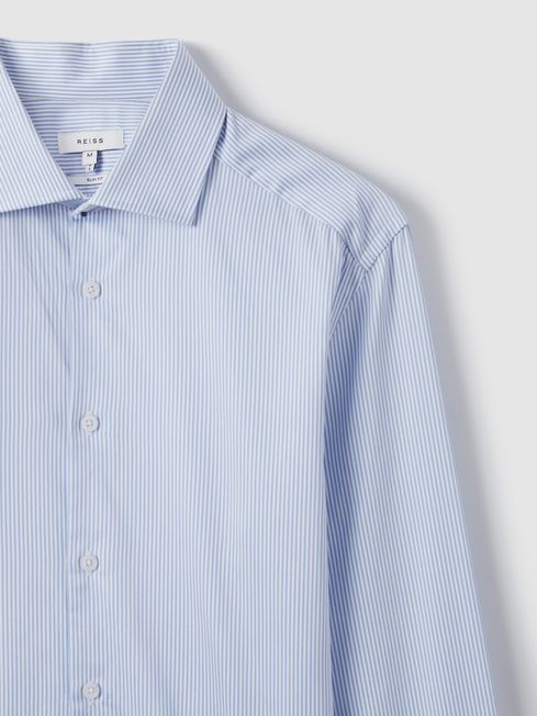 Reiss Blue Stripe Remote Bengal Slim Fit Cotton Satin Striped Cutaway  Collar Shirt