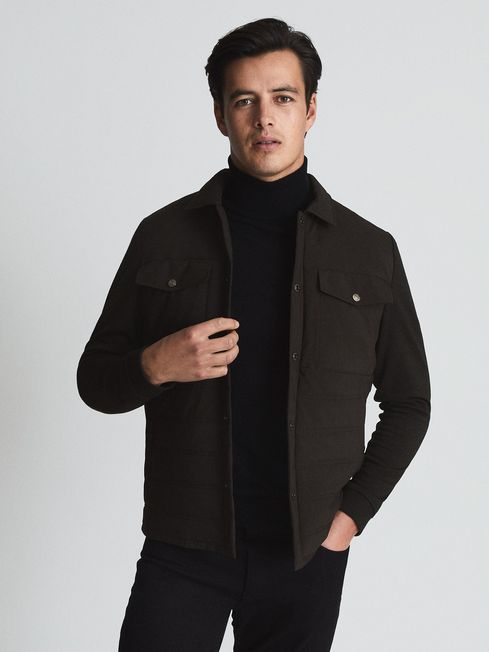 Reiss Brown Jay Quilted Shell Hybrid Jacket