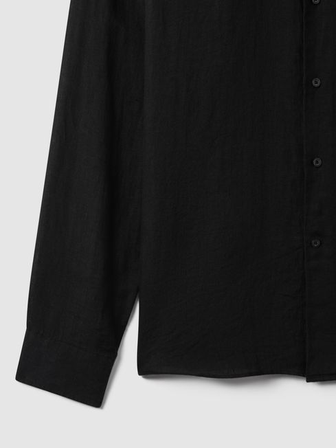 Reiss Black Ruban Linen Button-Through Shirt