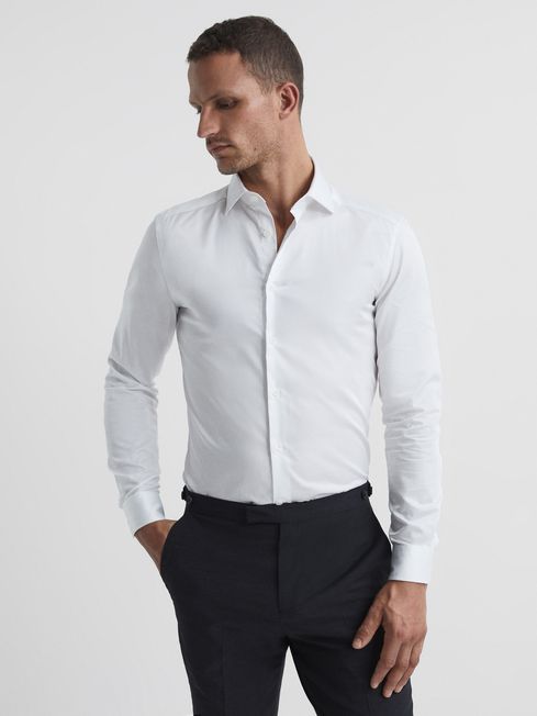 Reiss White Remote Slim Fit Cotton Satin Cutaway Collar Shirt