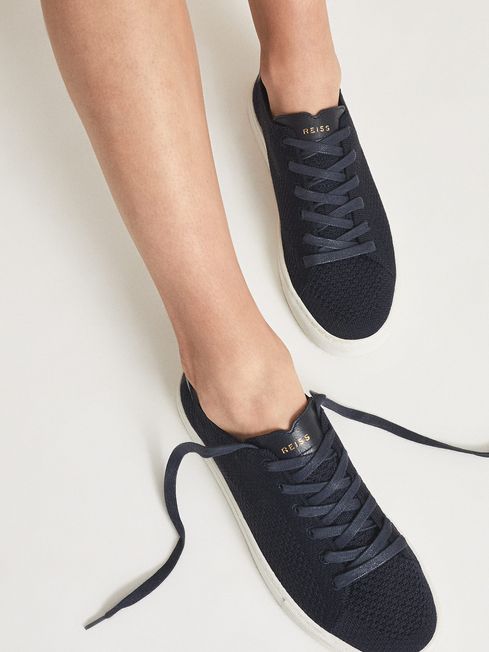 Reiss Navy Brackley Knitted Trainers