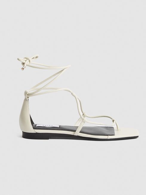 Reiss Off White Kali Flat Leather Strappy Wrap Sandals
