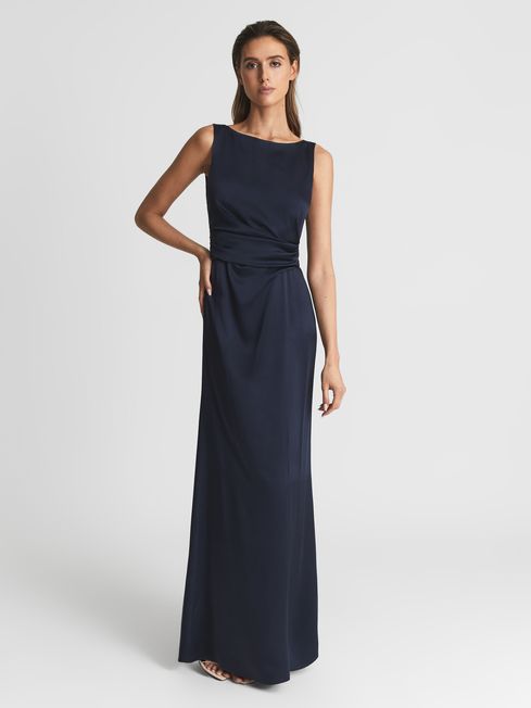 Drape Front Maxi Dress in Navy