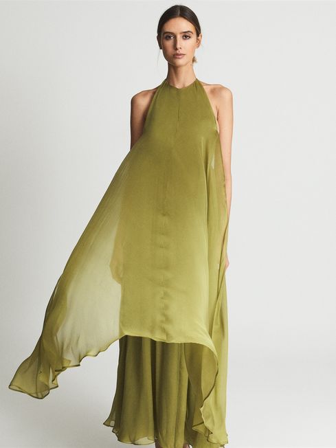 Reiss Lime Jude Halterneck Silk Maxi Dress