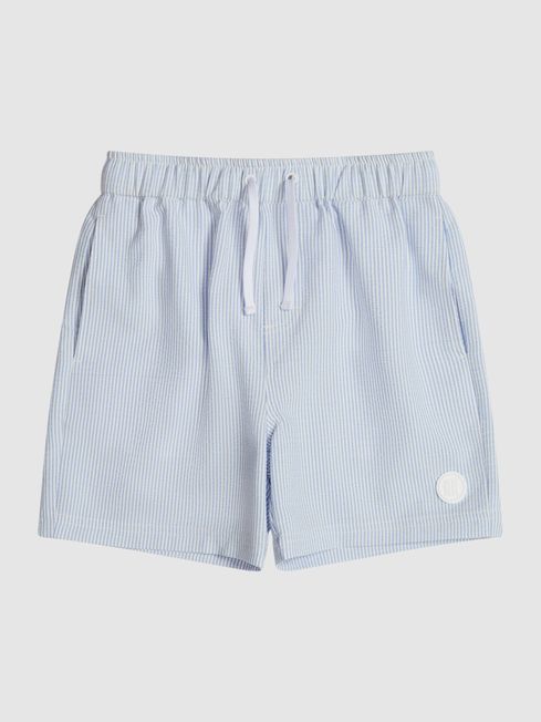 Blue and white striped swim shorts hot sale