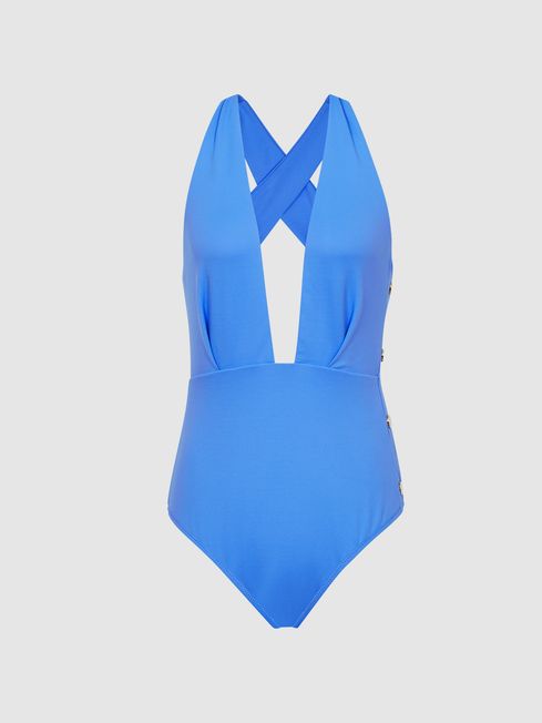 Blue plunge swimsuit best sale