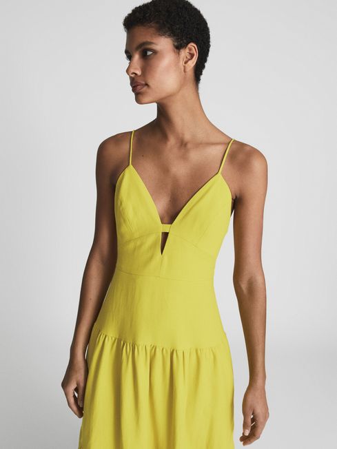 Reiss Lime Frida Strappy Linen Maxi Dress