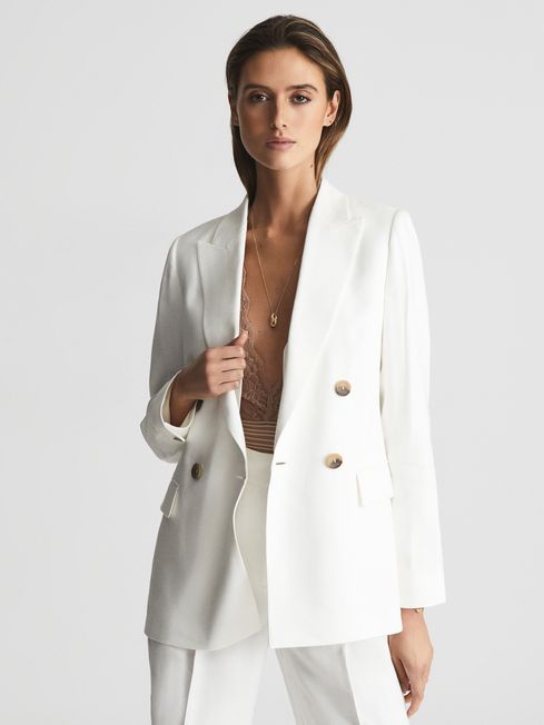 Reiss Willow Linen Blend Double Breasted Blazer | REISS Rest of Europe