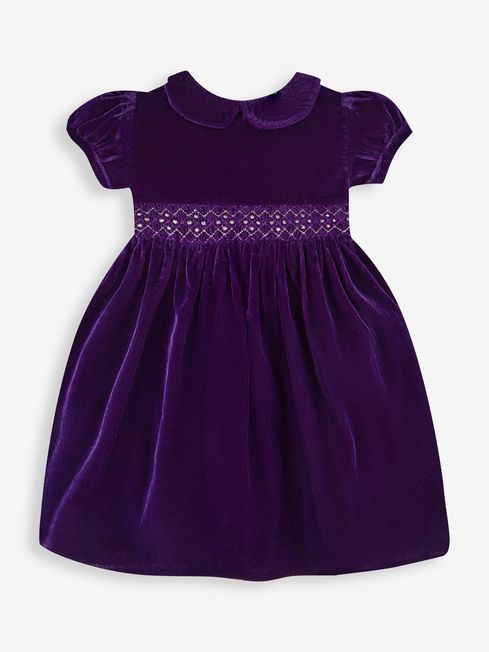 JoJo Maman Bébé Purple Velvet Smocked Party Dress