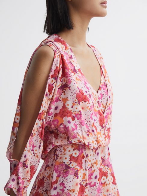 Reiss Pink Annalisa Open Back Split Sleeve Mini Dress