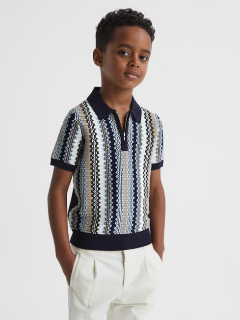 Reiss Navy Redbourne Junior Half-Zip Knitted Polo Shirt