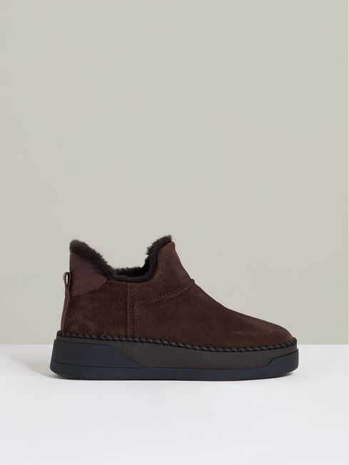 Reiss Chocolate Sylvie Shearling-Lined Suede Ankle Boots