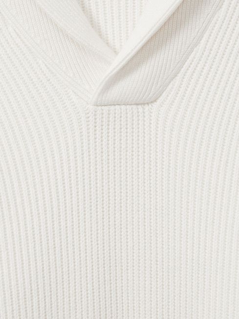 Reiss White Dewhirst Ribbed Shawl Collar Jumper with Cotton and Wool