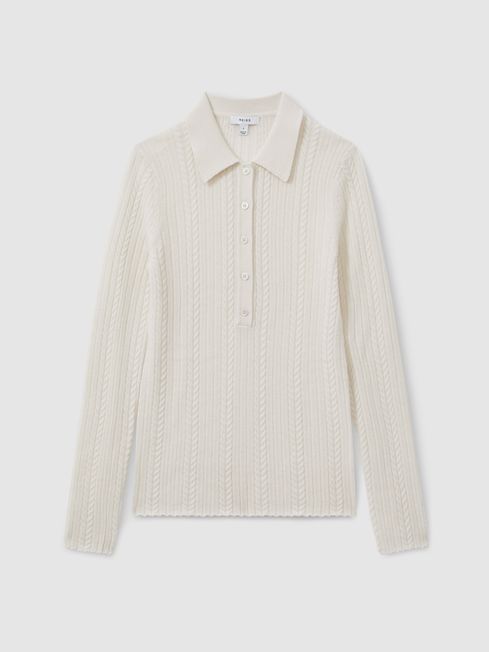 Cream ribbed polo neck best sale