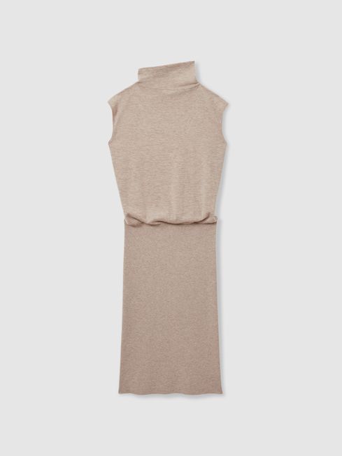 Hester Neutral Knitted Wool Cashmere Blouson Top Midi Dress REISS Canada