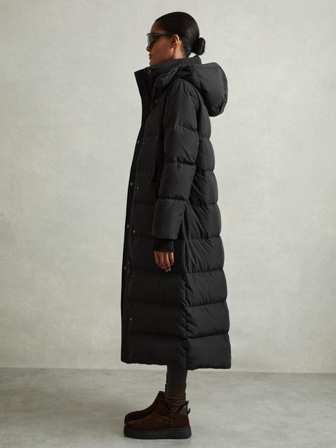 Black longline puffer coat clearance