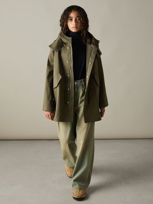 Reiss Khaki Karmie 9-13 yrs Cotton-Blend Gabardine Utility Coat
