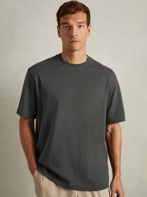 Reiss Washed Black Tate Cotton Oversized Crew-Neck T-Shirt