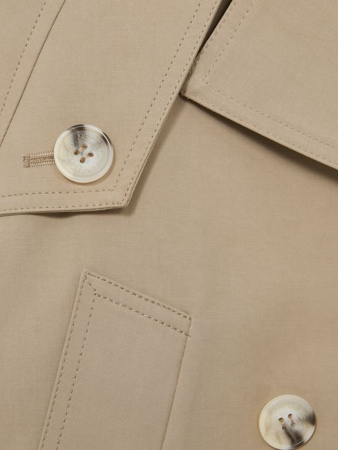 Meotine Double-Breasted Cropped Trench Jacket in Beige