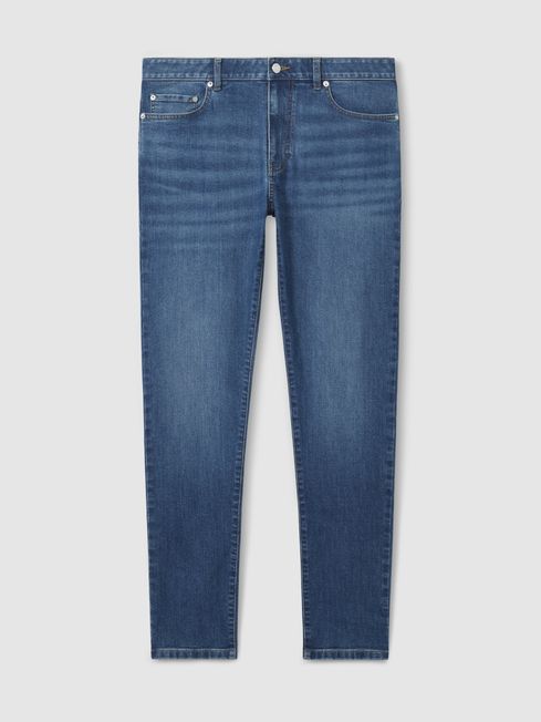 Tapered Slim Fit Jeans in Mid Blue Wash REISS Canada