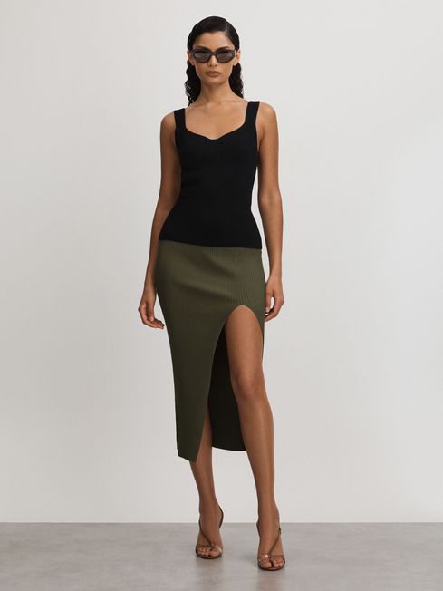 Good American Black Good American Ribbed Midi Skirt