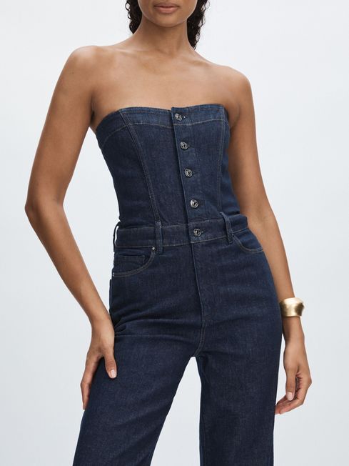 Paige Stretch Cotton Denim Bustier Jumpsuit