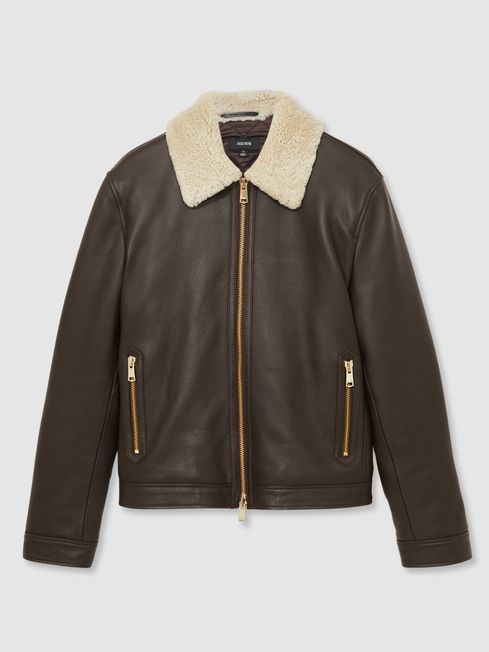 Sherpa collar leather jacket top
