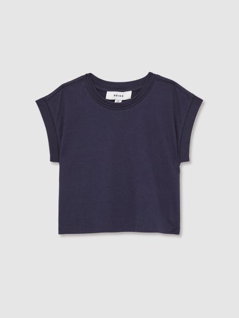 Reiss Navy Terry 13-14 yrs Cotton-Jersey Cropped T-Shirt