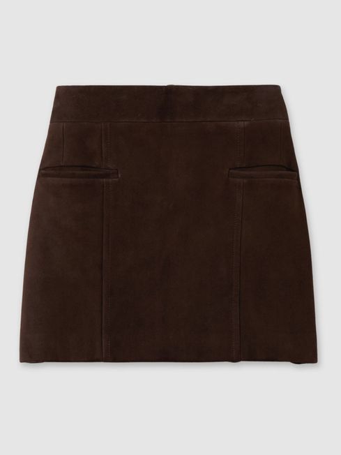 Suede Mini Skirt in Chocolate REISS USA