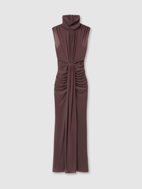 Reiss Taupe Daniella Petite Ruched Sleeveless Maxi Dress