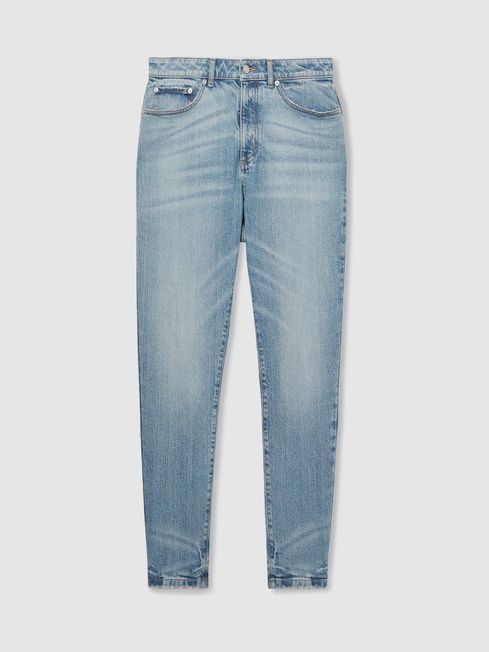 Reiss Light Blue Wash Rathbone Cotton Stretch Relaxed Fit Cropped Jeans